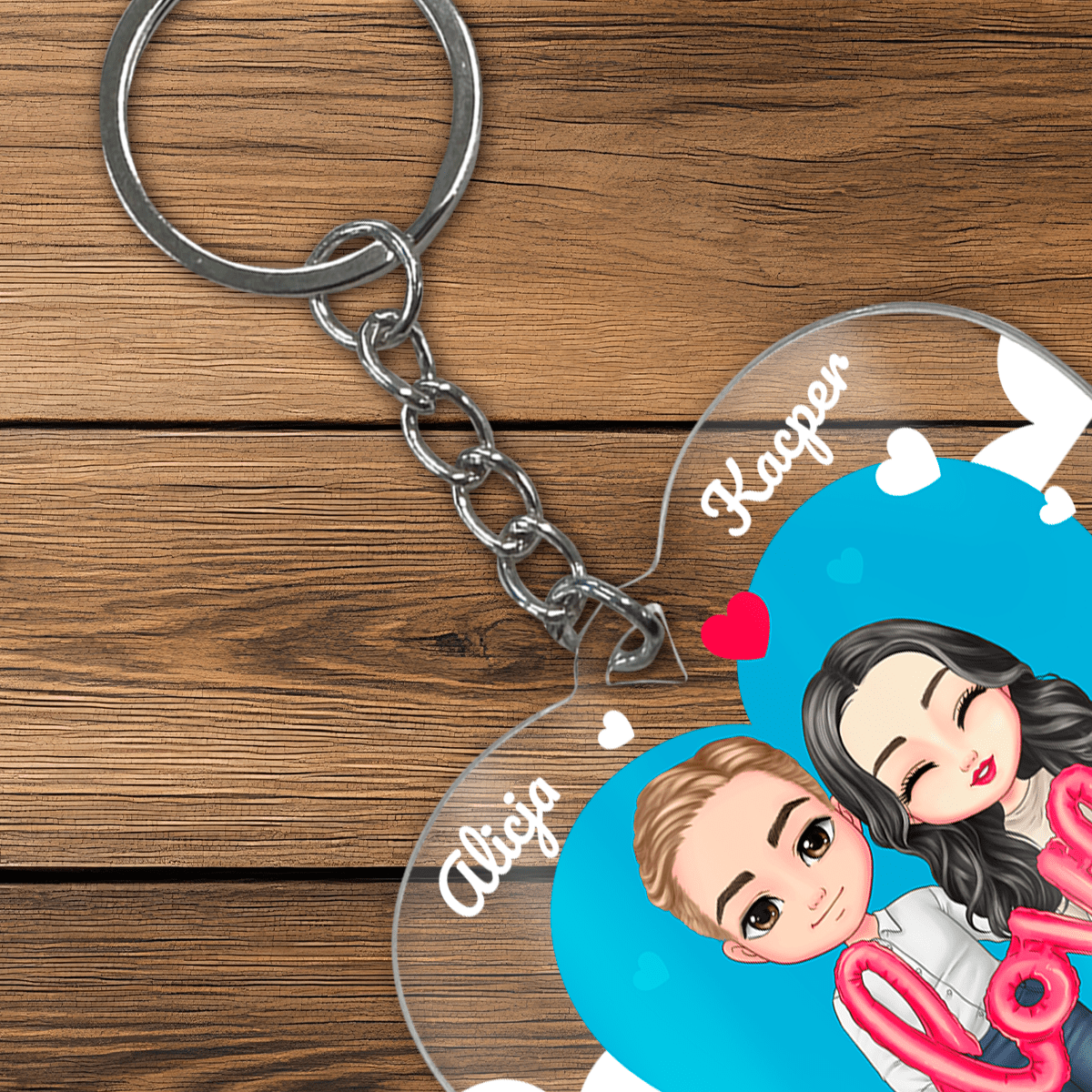 Clipart Love + imiona - brelok do kluczy serce, spersonalizowany prezent dla niego - idamell.com