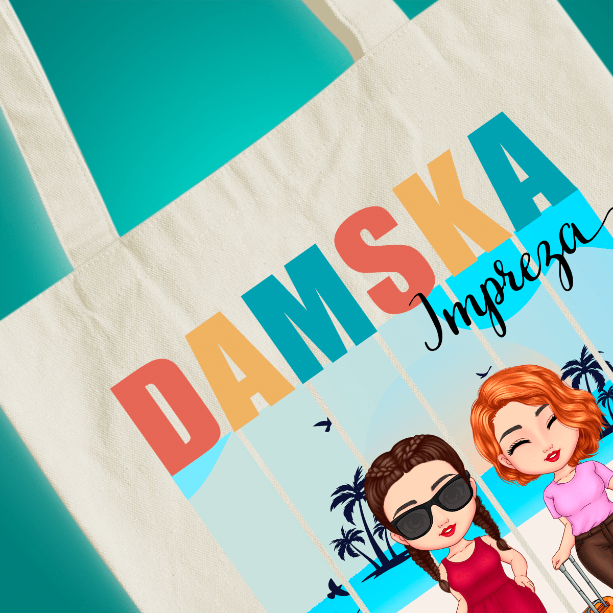 Materiałowa torba shopper z własnym nadrukiem DAMSKA IMPREZA - spersonalizowany prezent dla niej - idamell.com