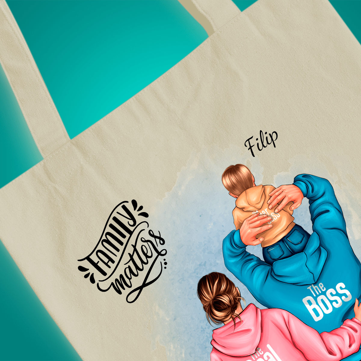 Materiałowa torba shopper z własnym nadrukiem FAMILY - spersonalizowany prezent dla rodziców - idamell.com