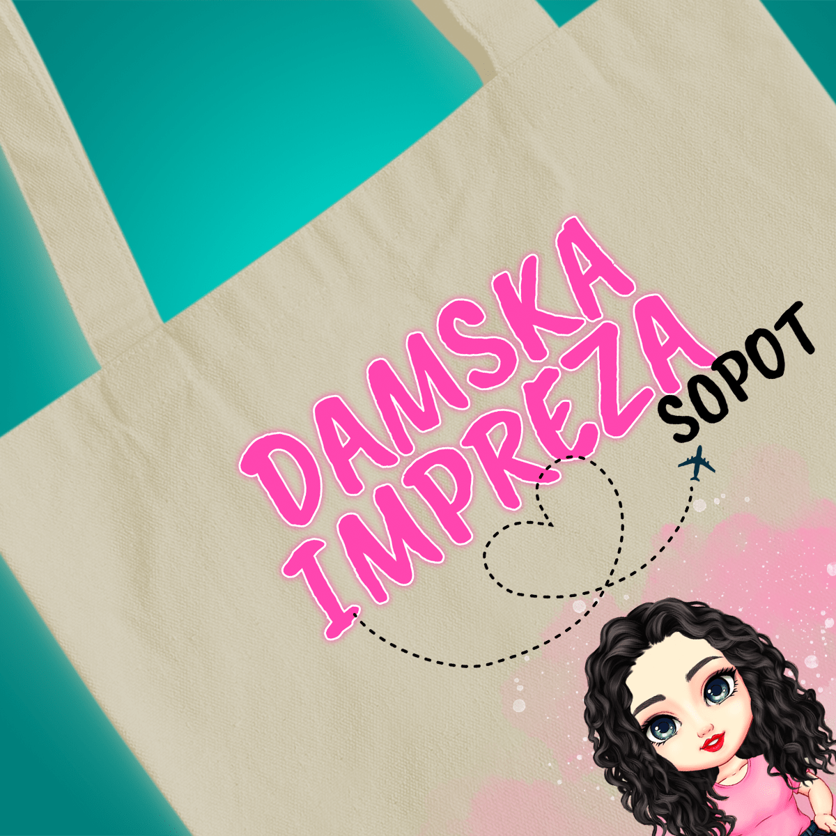 Materiałowa torba shopper z własnym nadrukiem IMPREZA - spersonalizowany prezent dla kobiety - idamell.com