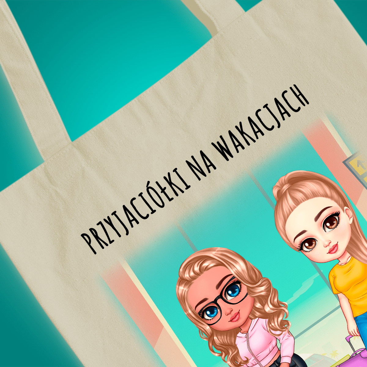 Materiałowa torba shopper z własnym nadrukiem PRZYJACIÓŁKI NA WAKACJACH - spersonalizowany prezent dla przyjaciółki - idamell.com