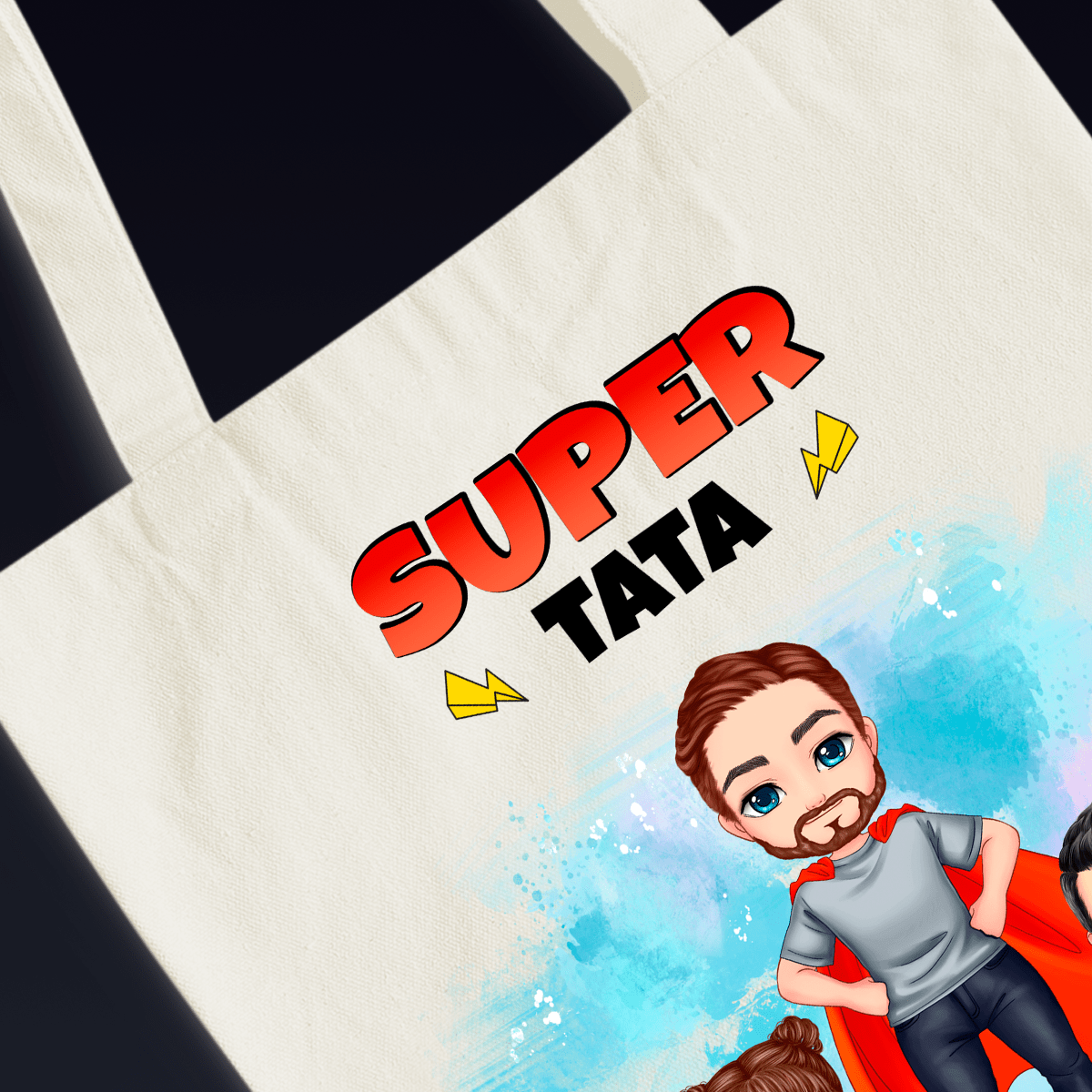 Materiałowa torba shopper z własnym nadrukiem SUPER TATA - spersonalizowany prezent dla taty - idamell.com