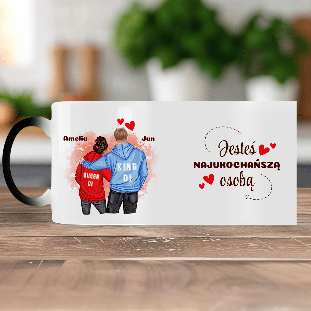 Queen & King - 1x Kubek magiczny z nadrukiem, spersonalizowany prezent dla pary - idamell.com