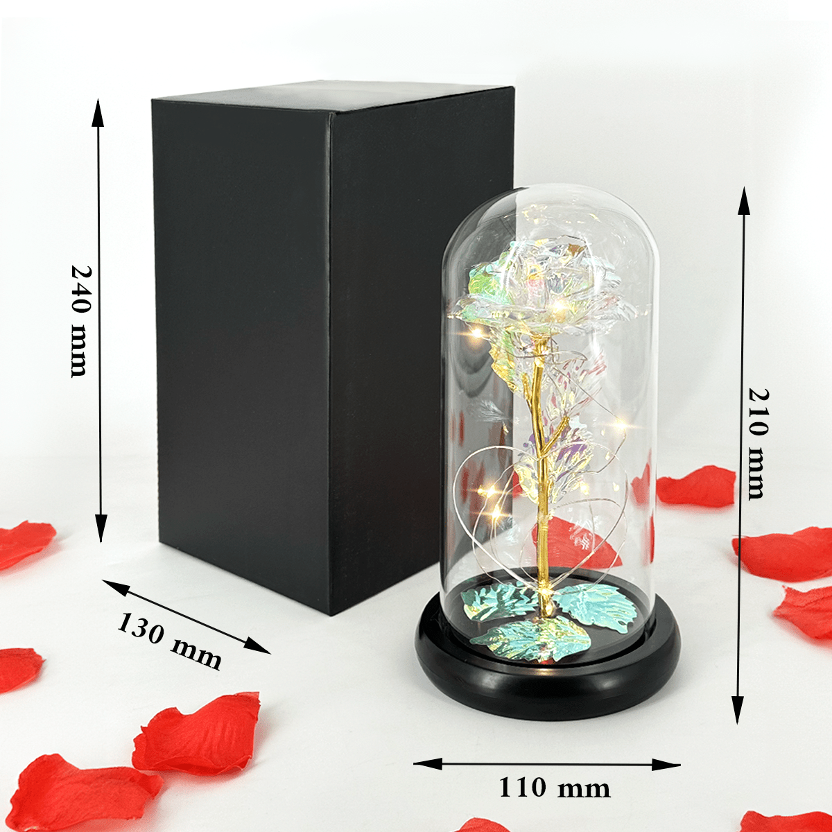 Wieczna róża kryształowa LED w szkle + spersonalizowane serce SŁOWO MAMA - idamell.com