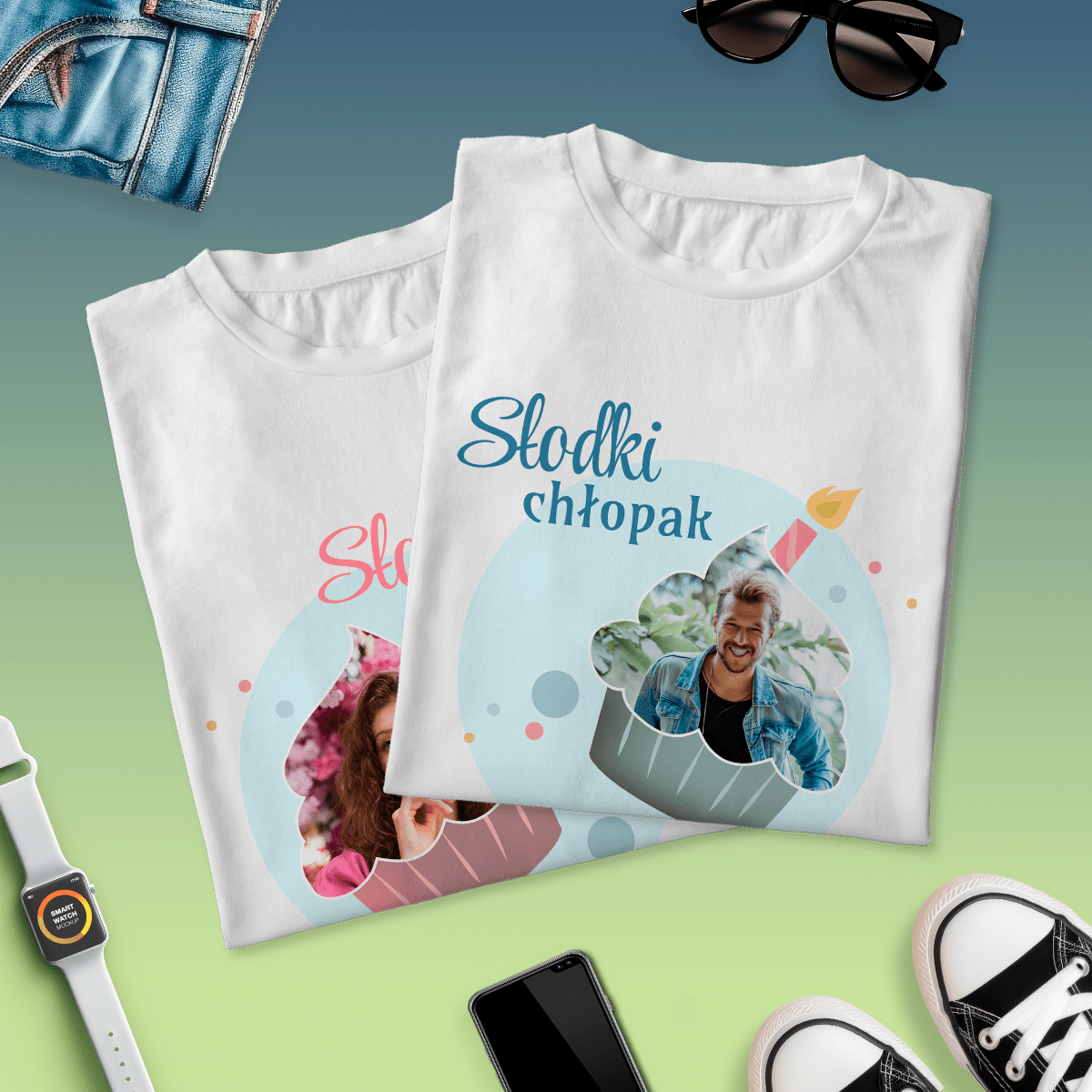 Zestaw 2 koszulek SŁODKA PARA - spersonalizowany prezent dla pary - idamell.com