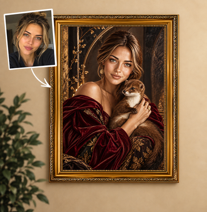 Portret ze zdjęcia na płótnie Dama z łasicą — prezent dla kobiety