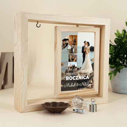1 rocznica - Druk na szkle w drewnianej ramce + led, spersonalizowany prezent dla pary - idamell.com