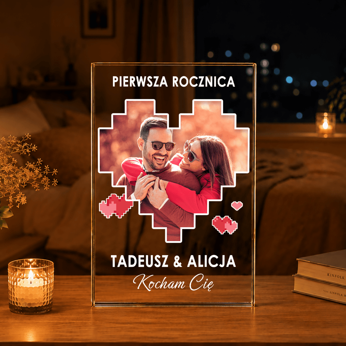 1 rocznica + zdjęcie w stylu Tetris - Druk na szkle, spersonalizowany prezent dla pary - idamell.com