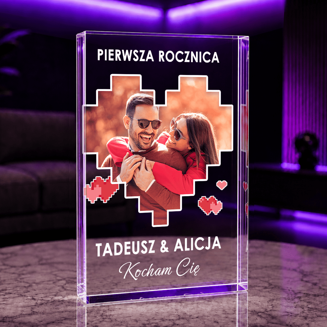 1 rocznica + zdjęcie w stylu Tetris - Druk na szkle, spersonalizowany prezent dla pary - idamell.com
