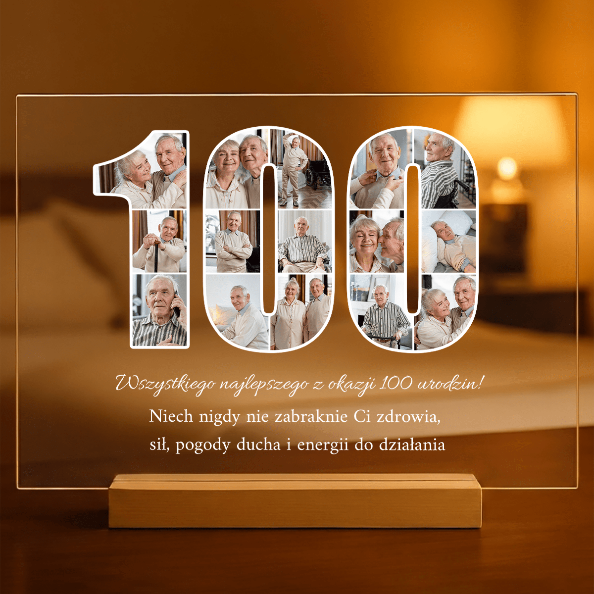 100 lat! - Druk na szkle, spersonalizowany prezent dla niego - idamell.com