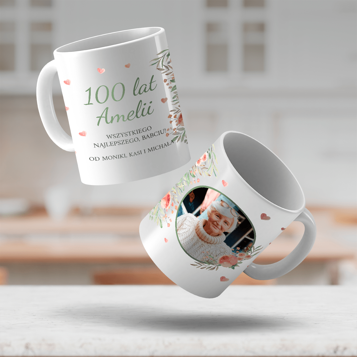 100 lat ze zdjęciem - 1x Kubek z nadrukiem, spersonalizowany prezent dla babci - idamell.com