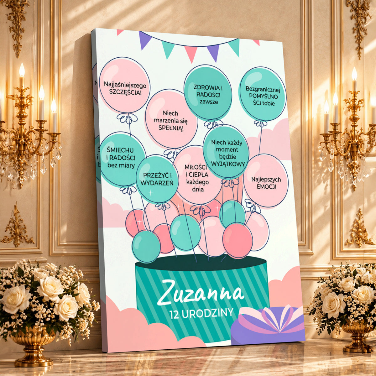 Kolaż ze zdjęć na płótnie Balony na 12. urodziny — prezent na urodziny