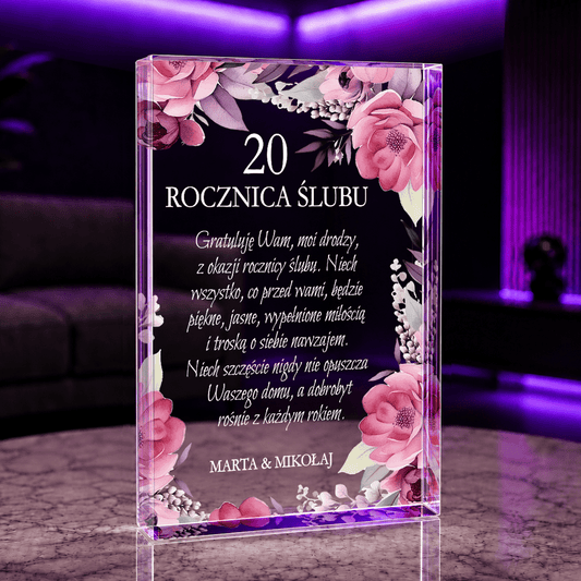 20. rocznica ślubu życzenia - Druk na szkle, spersonalizowany prezent dla pary - idamell.com