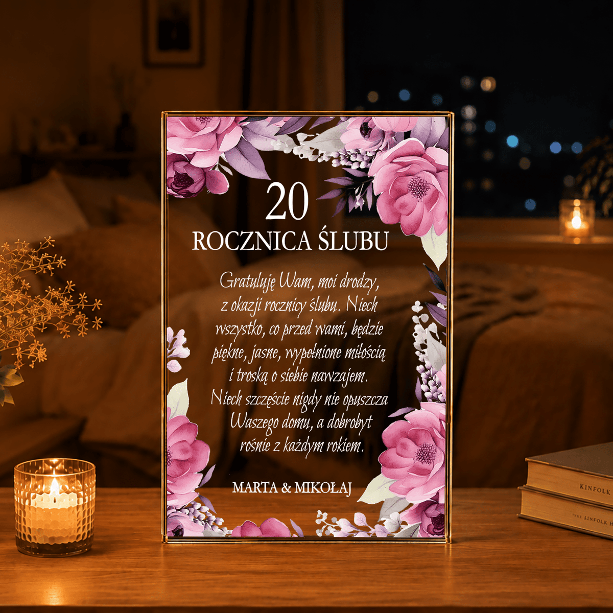 20. rocznica ślubu życzenia - Druk na szkle, spersonalizowany prezent dla pary - idamell.com