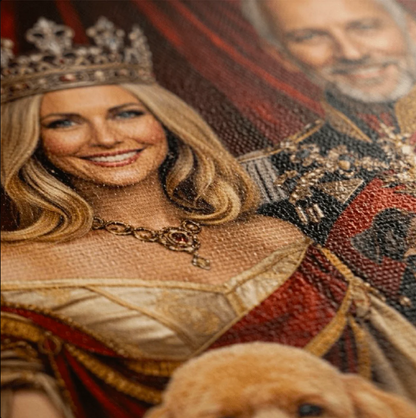 Portret ze zdjęcia na płótnie Para królewska z psami — prezent dla pary