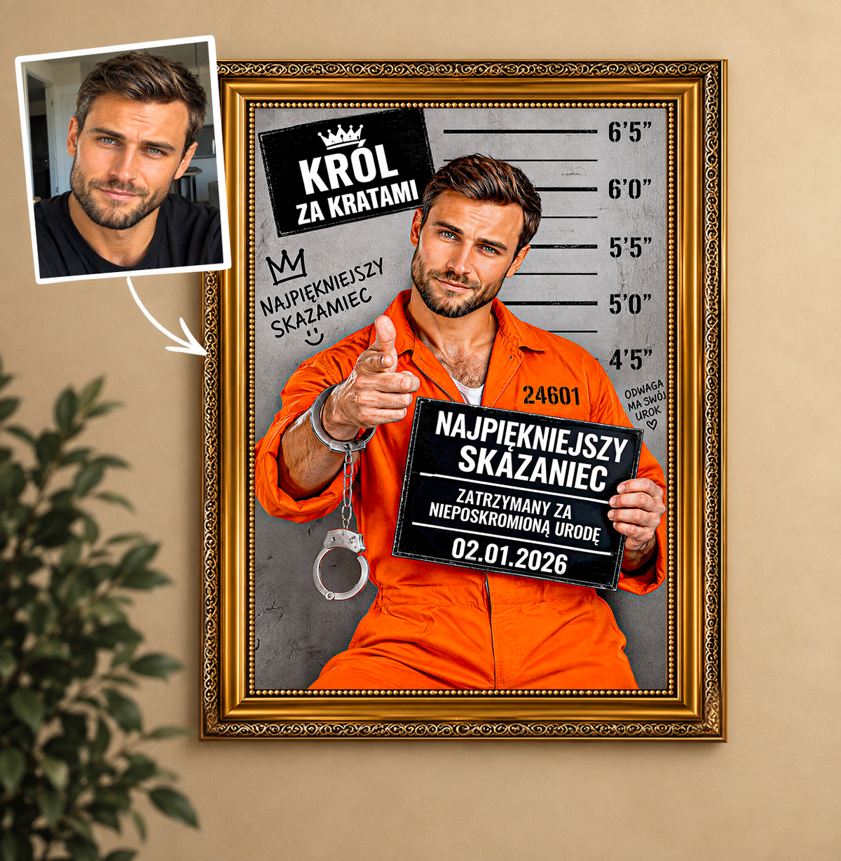 Portret ze zdjęcia na płótnie Portret w stylu kartoteki — prezent dla mężczyzny