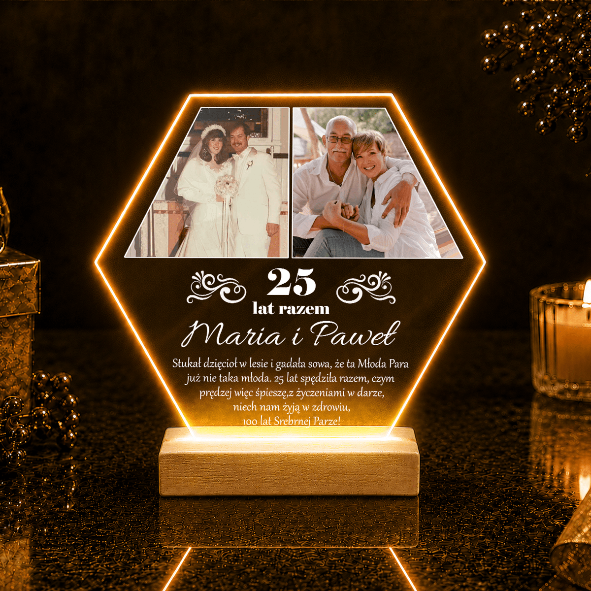 25 lat razem 2 zdjęcia + życzenia - Druk na szkle, spersonalizowany prezent dla pary - idamell.com