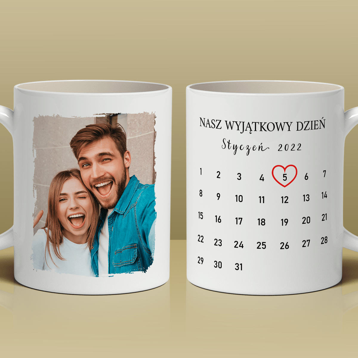 2x kubek z nadrukiem NASZ DZIEŃ + wisiorek box 3 w 1 - zestaw prezentowy, spersonalizowany prezent dla pary - idamell.com