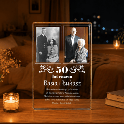 50 lat razem 2 zdjęcia - Druk na szkle, spersonalizowany prezent dla pary - idamell.com