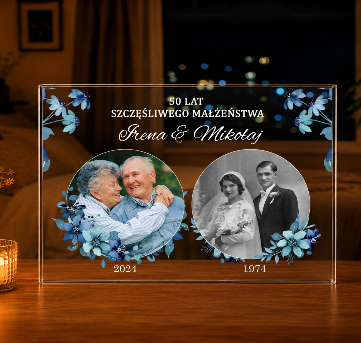 50 lat szczęśliwego małżeństwa - Druk na szkle, spersonalizowany prezent dla pary - idamell.com