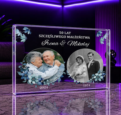 50 lat szczęśliwego małżeństwa - Druk na szkle, spersonalizowany prezent dla pary - idamell.com