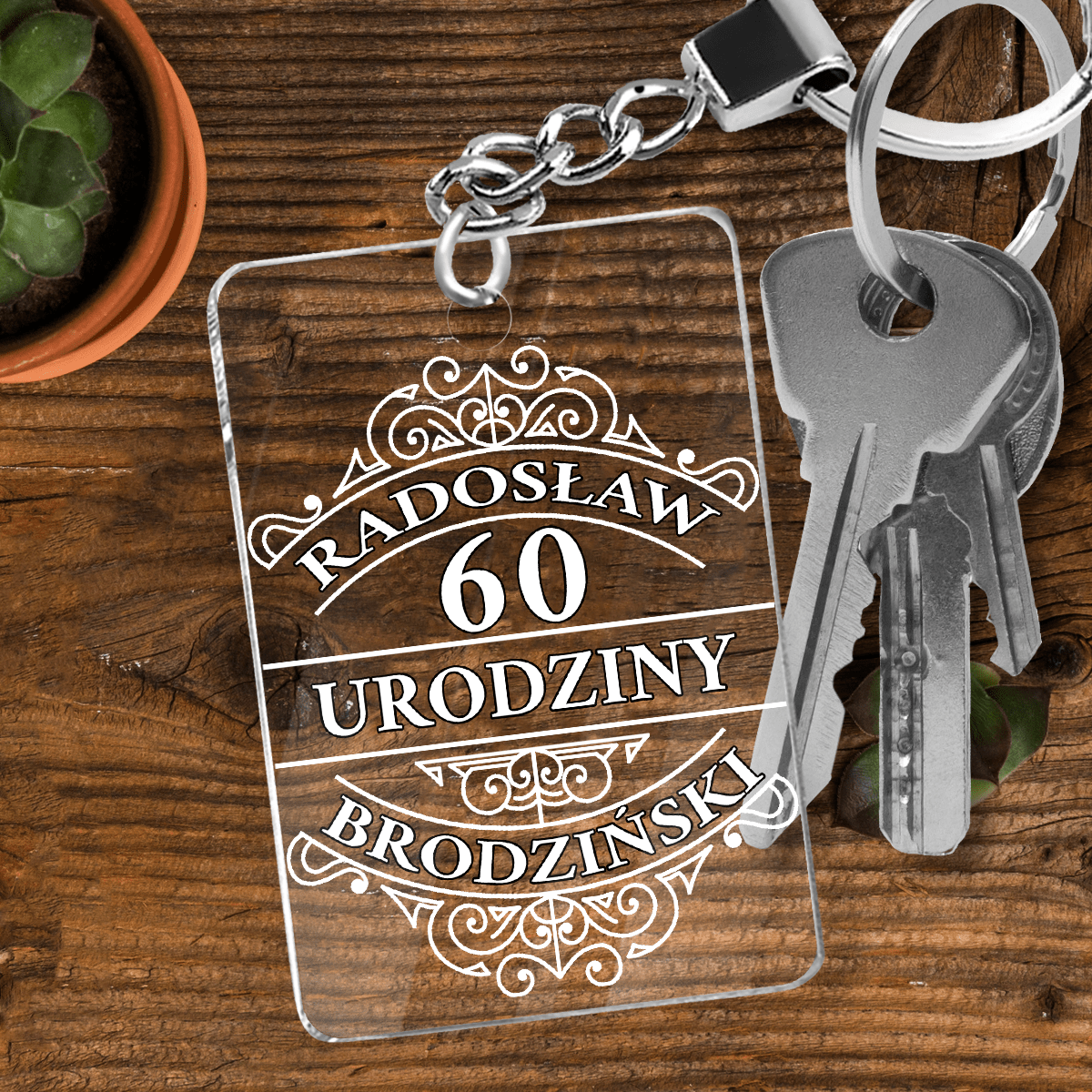 60. urodziny - brelok do kluczy, spersonalizowany prezent dla niego - idamell.com