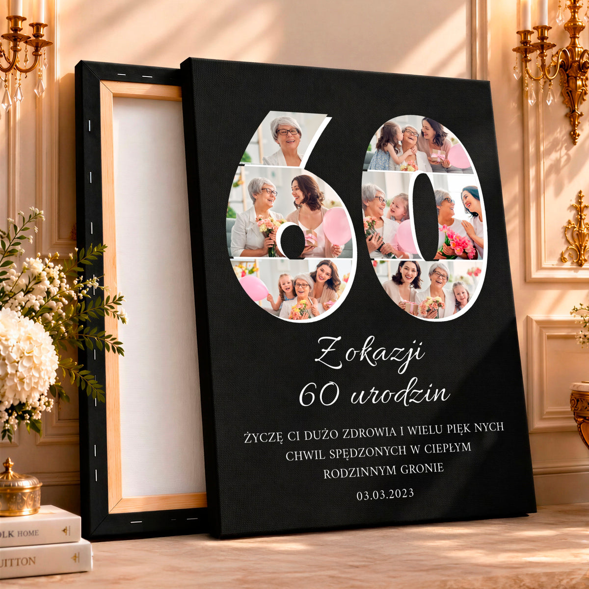 Kolaż ze zdjęć na płótnie 60. urodziny — prezent na 60 urodziny