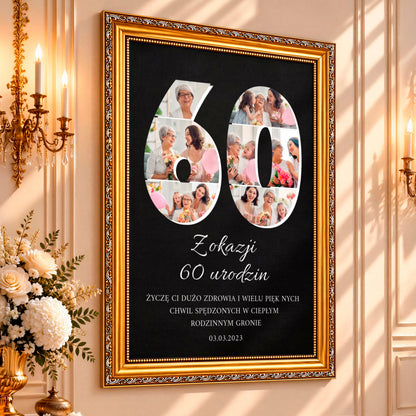 Kolaż ze zdjęć na płótnie 60. urodziny — prezent na 60 urodziny