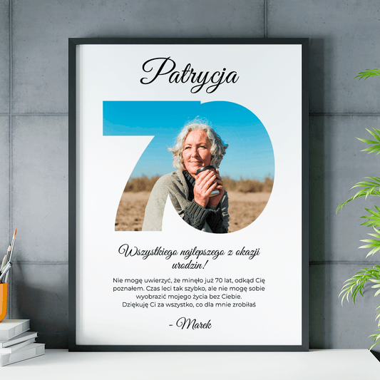 70 lat minęło - plakat, spersonalizowany prezent dla kobiety - idamell.com