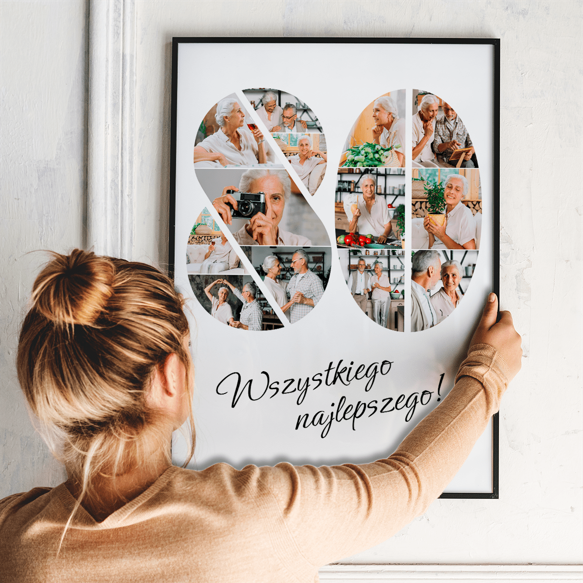 80 lat kolaż - plakat, spersonalizowany prezent dla kobiety - idamell.com