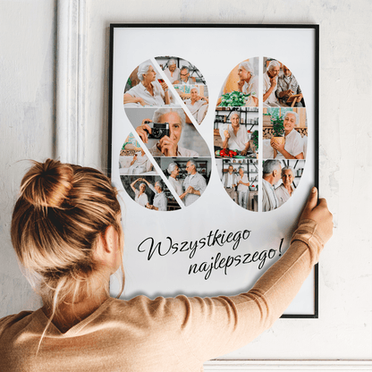 80 lat kolaż - plakat, spersonalizowany prezent dla kobiety - idamell.com