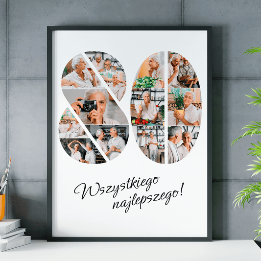 80 lat kolaż - plakat, spersonalizowany prezent dla kobiety - idamell.com
