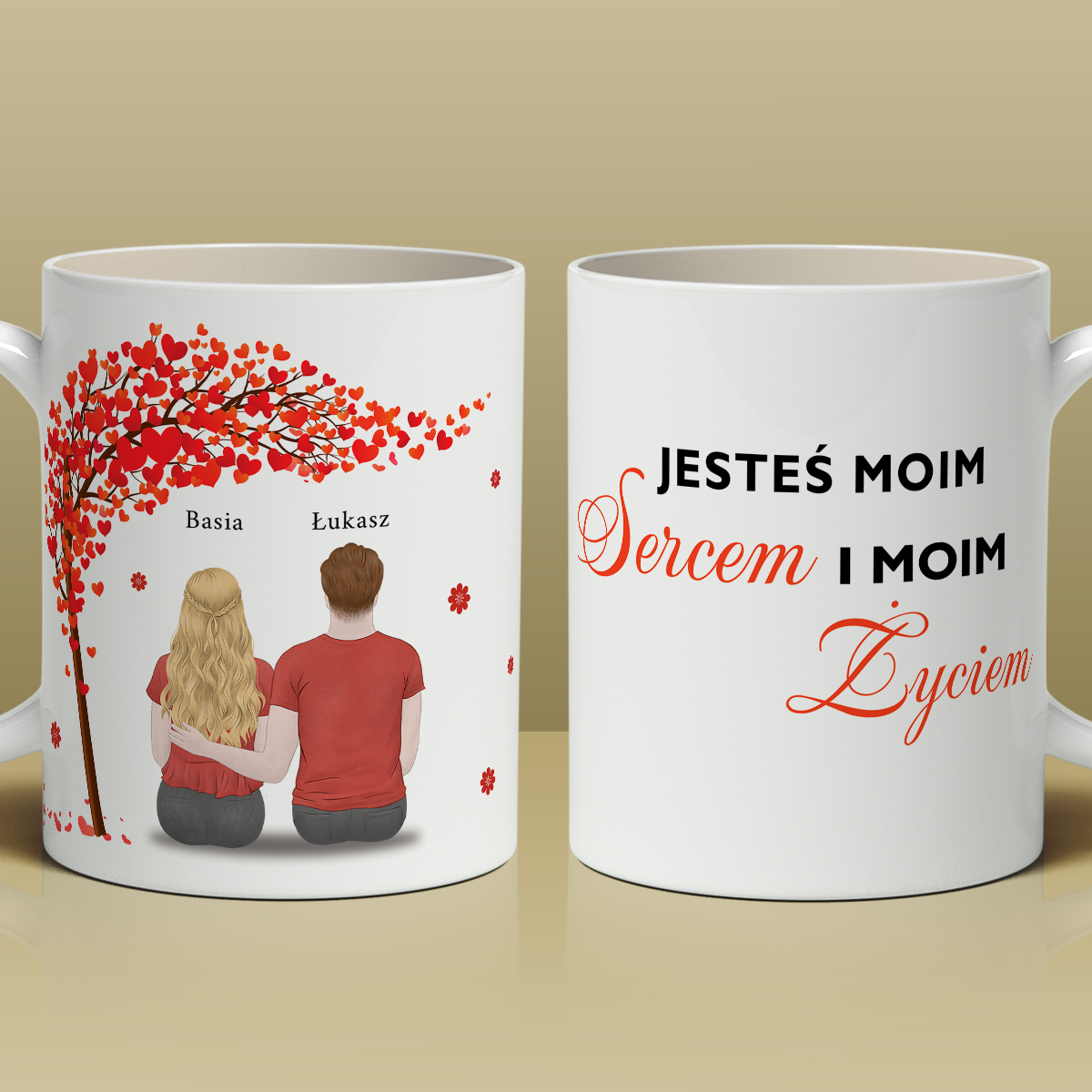 Moje serce - 1x Kubek z nadrukiem, spersonalizowany prezent dla pary - idamell.com