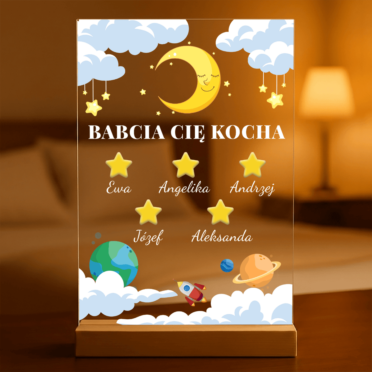 Babcia Cię kocha - Druk na szkle, spersonalizowany prezent dla dziecka - idamell.com