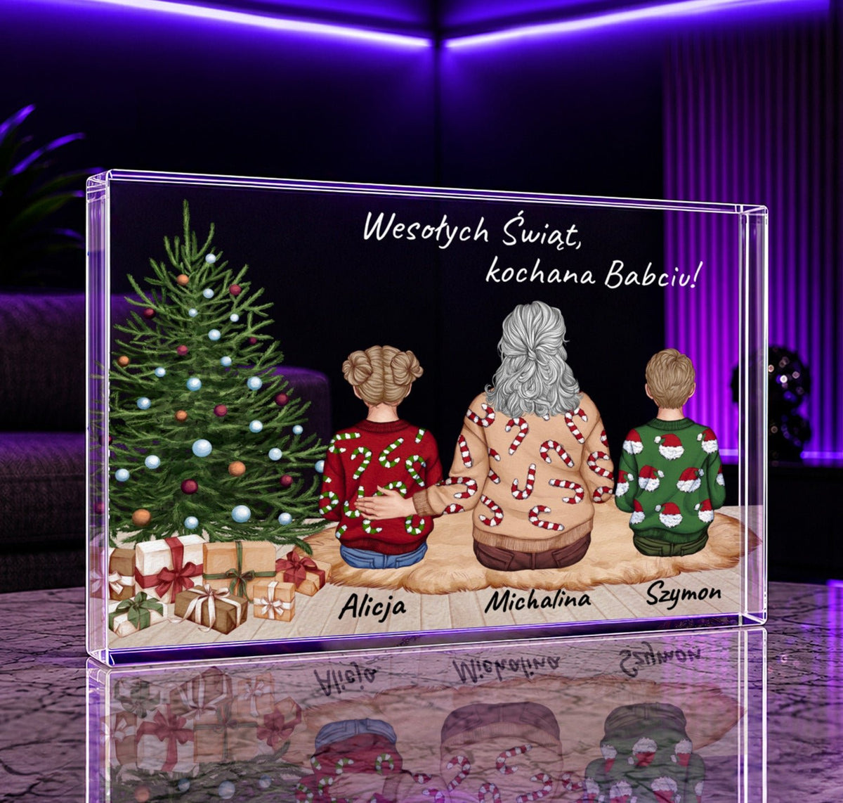 Babcia i wnuki w święta Clipart - Druk na szkle, spersonalizowany prezent dla babci - idamell.com