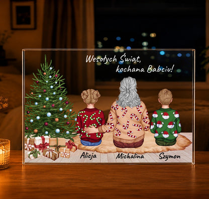 Babcia i wnuki w święta Clipart - Druk na szkle, spersonalizowany prezent dla babci - idamell.com