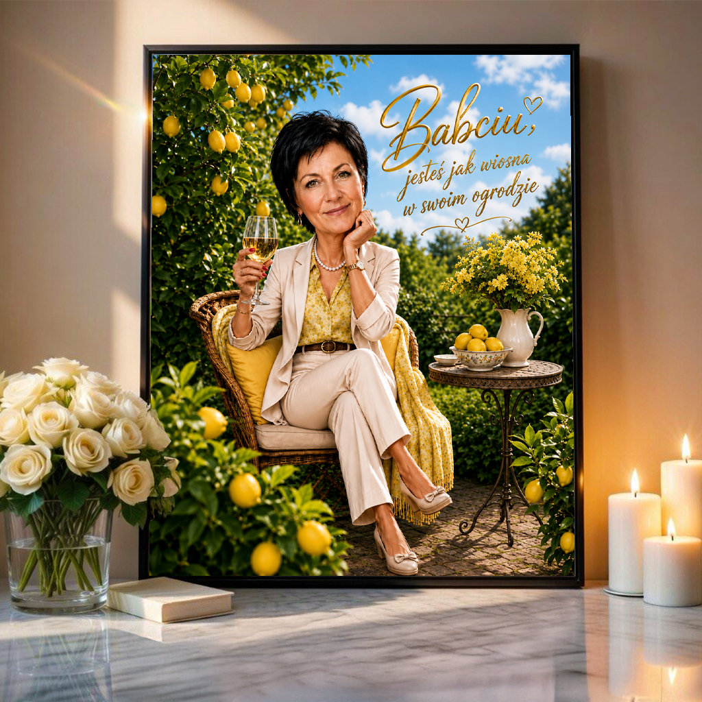 Babcia jak wiosna Ilustracja - plakat, spersonalizowany prezent dla babci - idamell.com