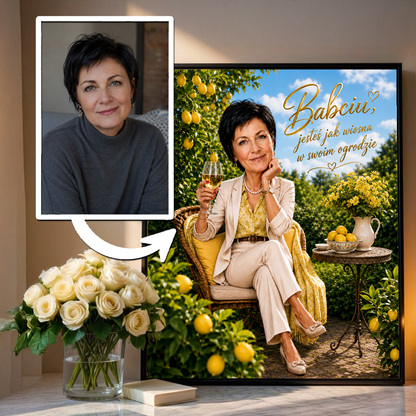 Babcia jak wiosna Ilustracja - plakat, spersonalizowany prezent dla babci - idamell.com