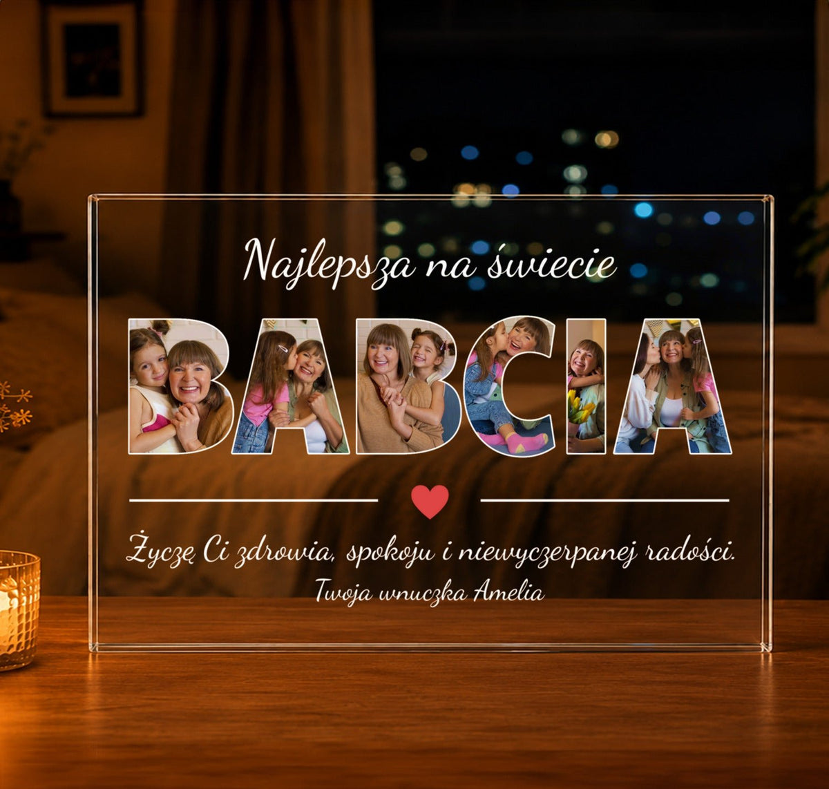 BABCIA napis + życzenia - Druk na szkle, spersonalizowany prezent dla babci - idamell.com