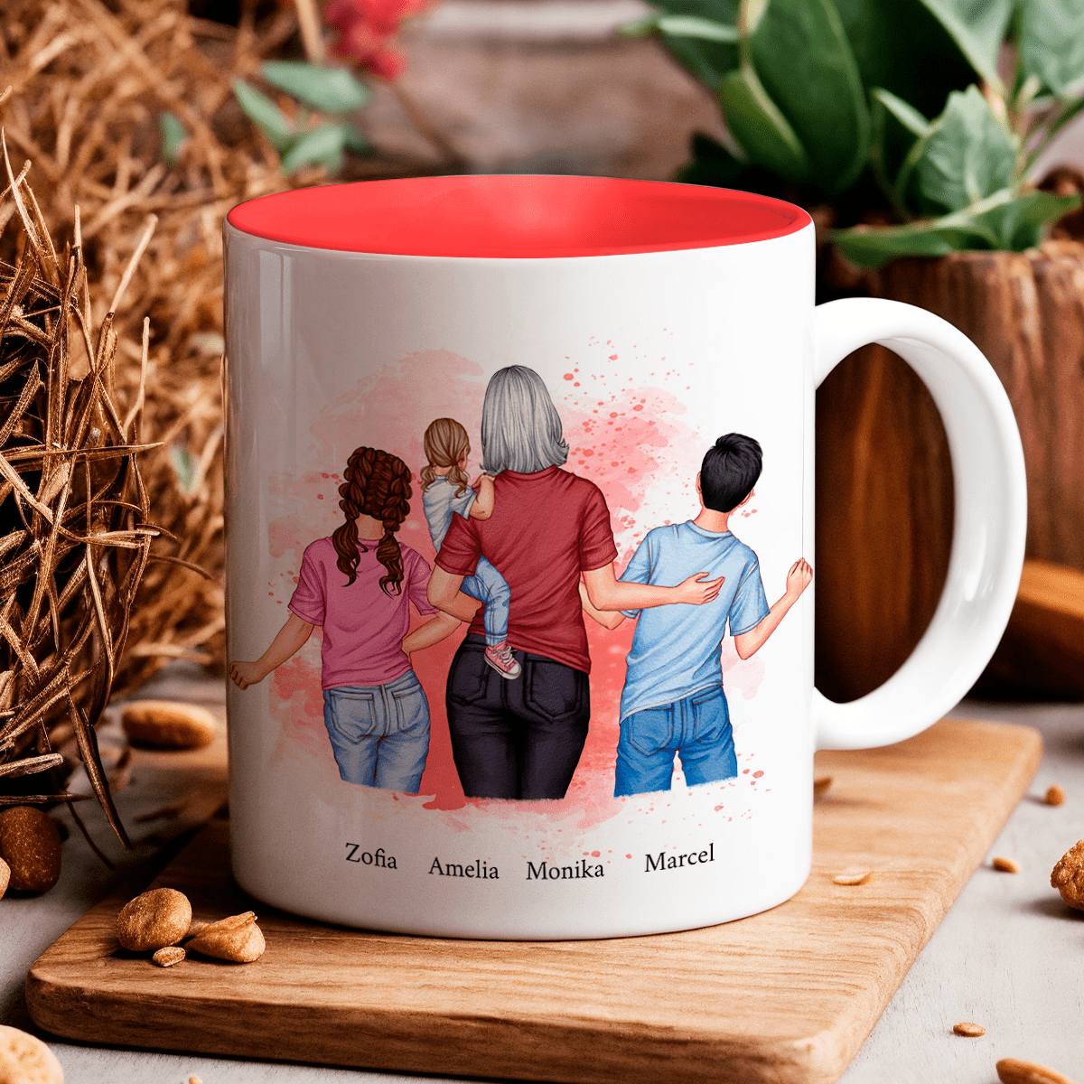 Babcia z wnukami Clipart - 1x Kubek z nadrukiem, spersonalizowany prezent dla babci - idamell.com