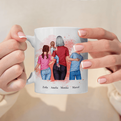 Babcia z wnukami Clipart - 1x Kubek z nadrukiem, spersonalizowany prezent dla babci - idamell.com