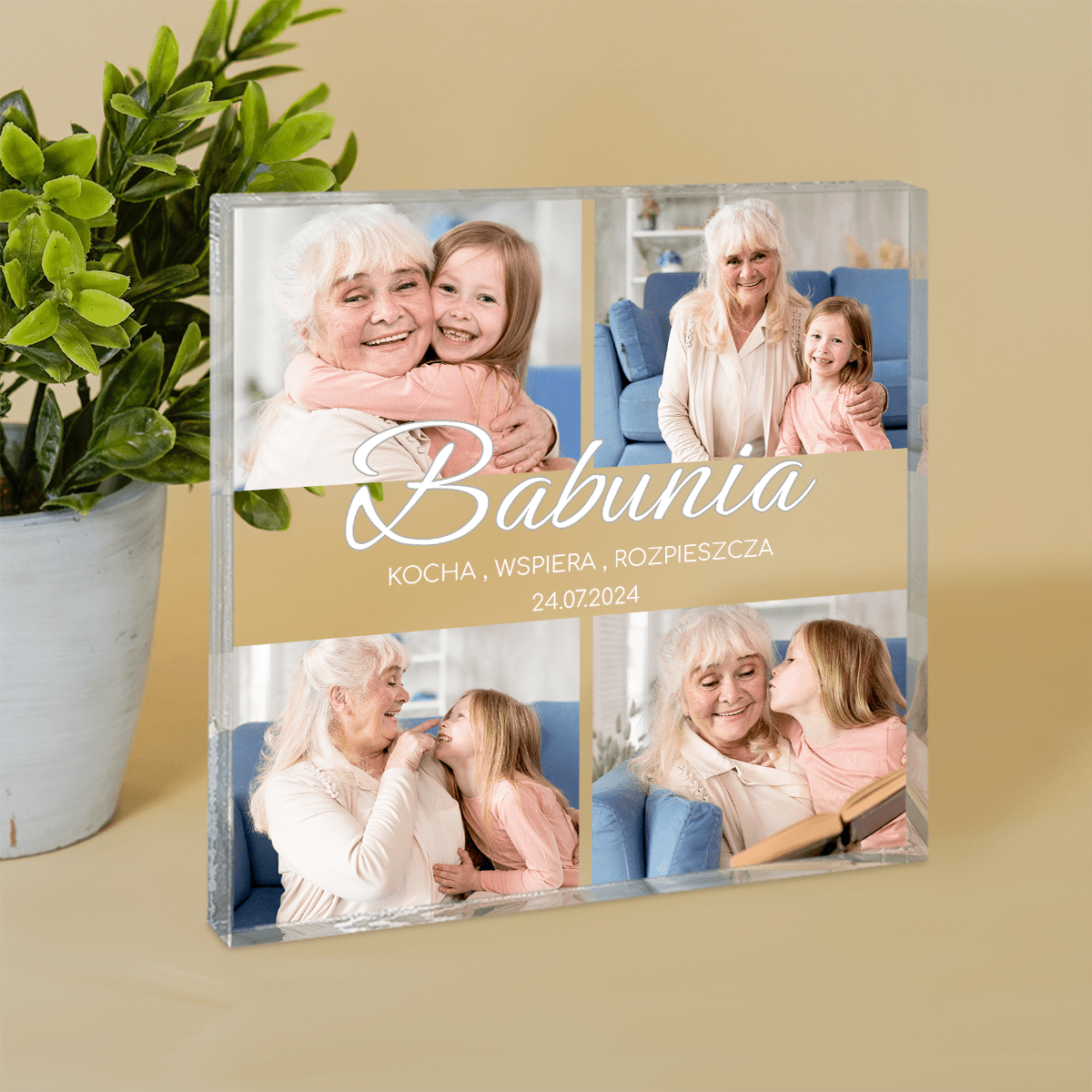 Babunia - Druk na kwadratowym szkle, spersonalizowany prezent dla babci - idamell.com