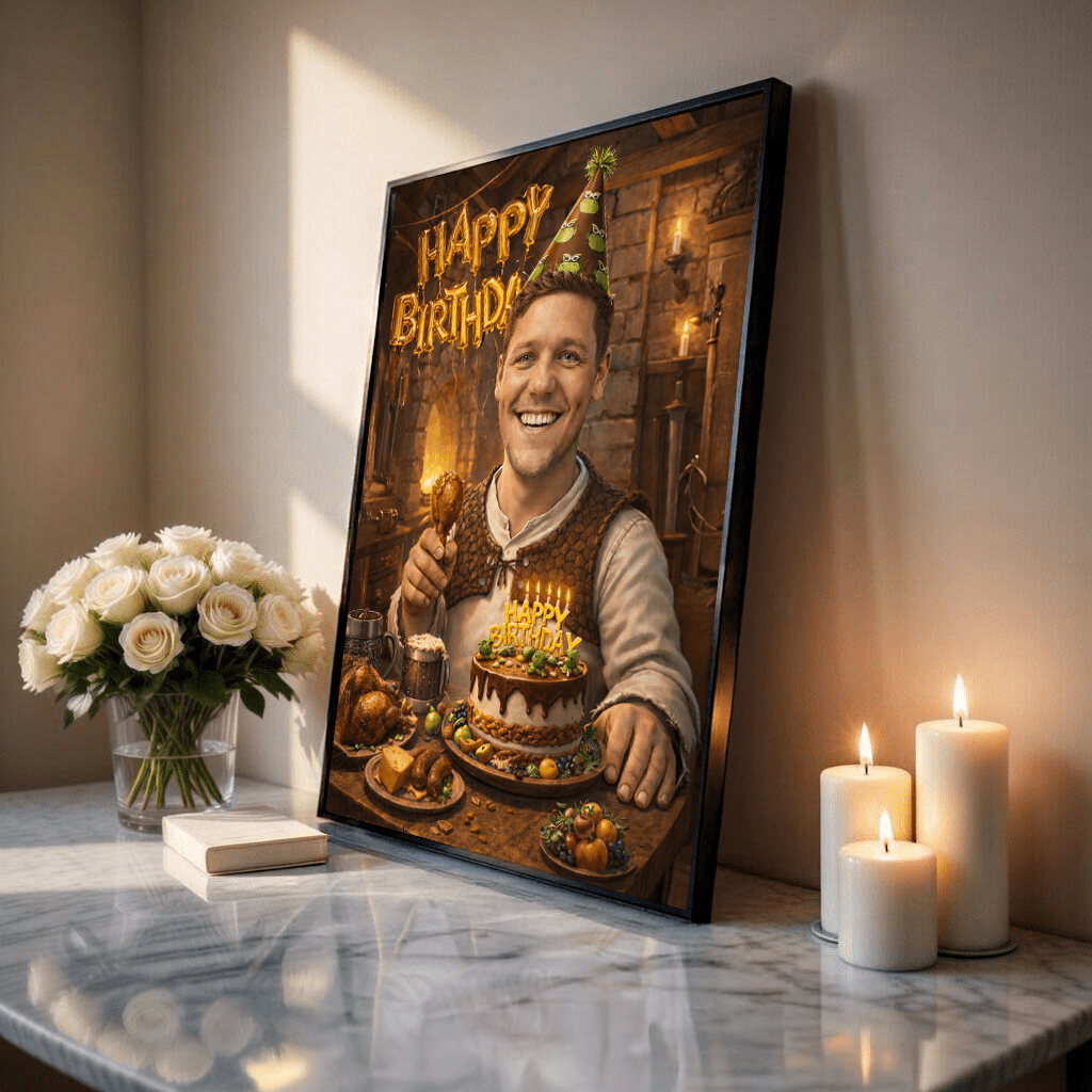 Bajkowe urodziny ilustracja - plakat, spersonalizowany prezent na urodziny - idamell.com