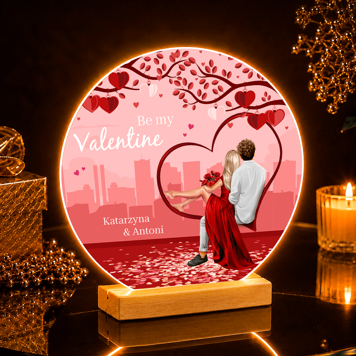 Be my Valentine - Druk na szkle, spersonalizowany prezent dla niej - idamell.com