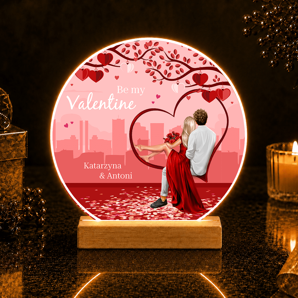 Be my Valentine - Druk na szkle, spersonalizowany prezent dla niej - idamell.com