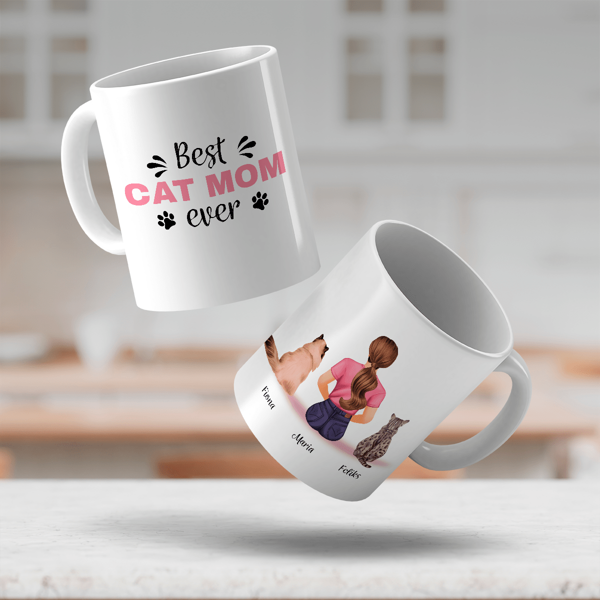 Best cat mom - 1x Kubek z nadrukiem, spersonalizowany prezent dla miłośnika kotów - idamell.com