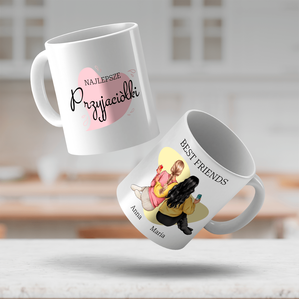 Best Friends grafika + imiona - 1x Kubek z nadrukiem, spersonalizowany prezent dla przyjaciółki - idamell.com