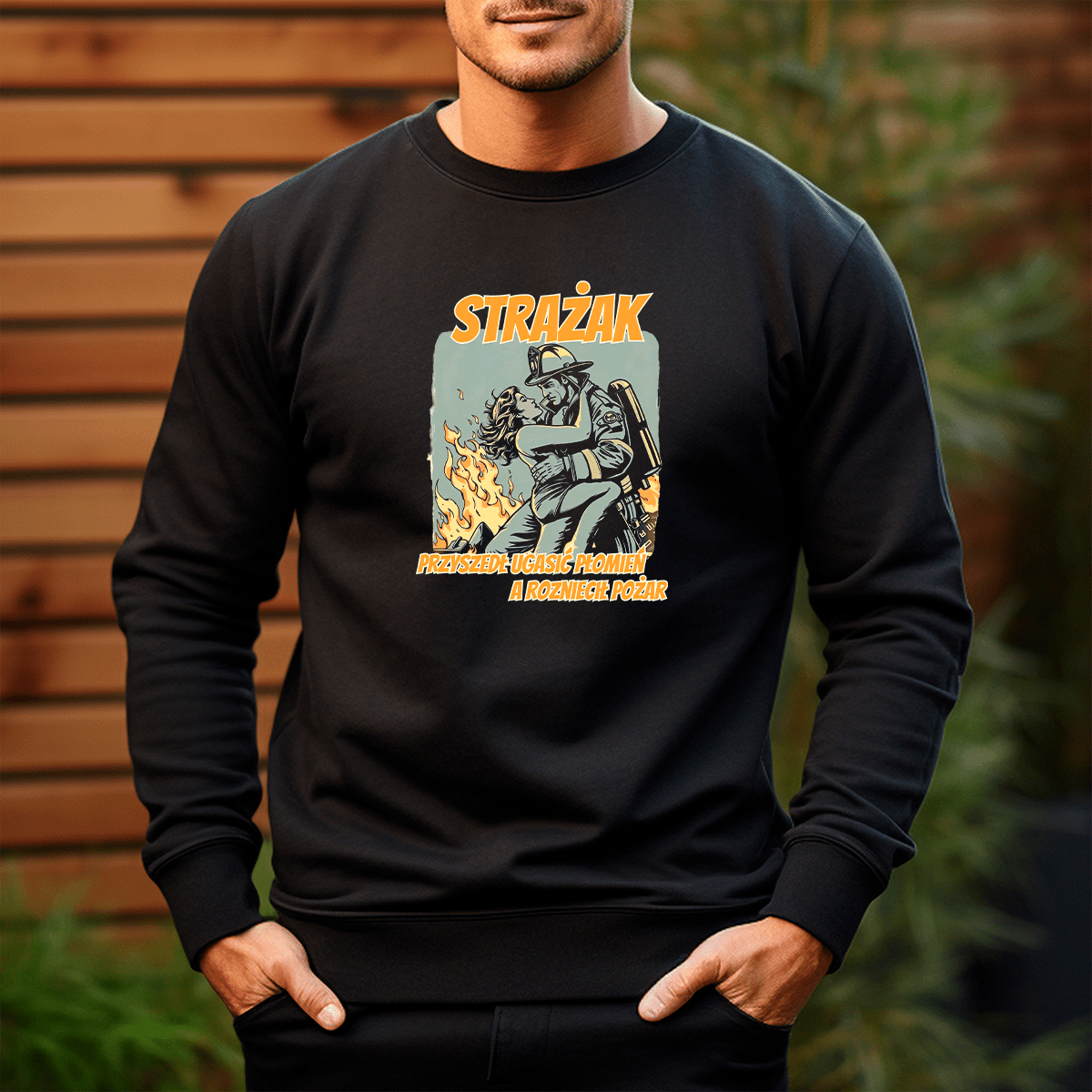 Bluza męska z nadrukiem POŻAR - prezent dla strażaka - idamell.com
