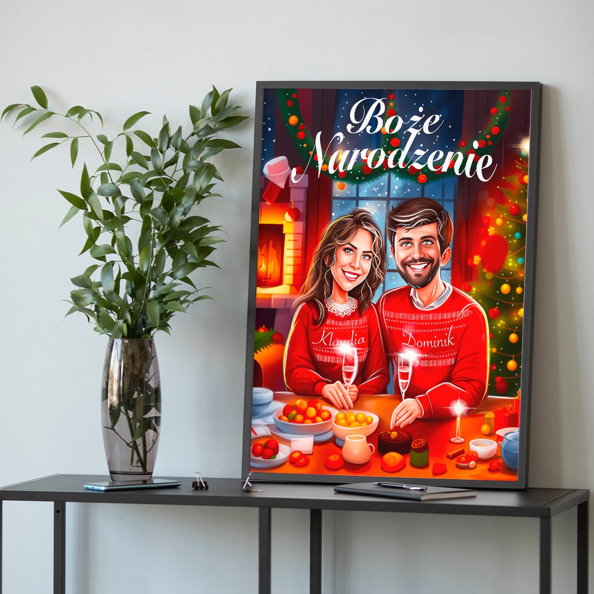 Boże Narodzenie Ilustracja - plakat, spersonalizowany prezent dla pary - idamell.com
