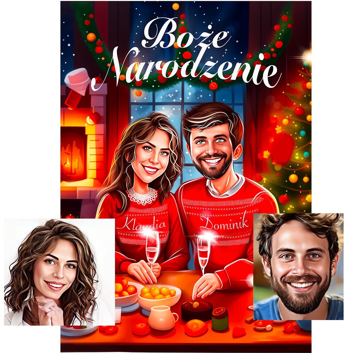 Boże Narodzenie Ilustracja - plakat, spersonalizowany prezent dla pary - idamell.com